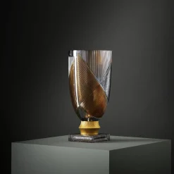 Vaso decorativo Egeria piccolo in cristallo ambra e grigio Linea Roma
