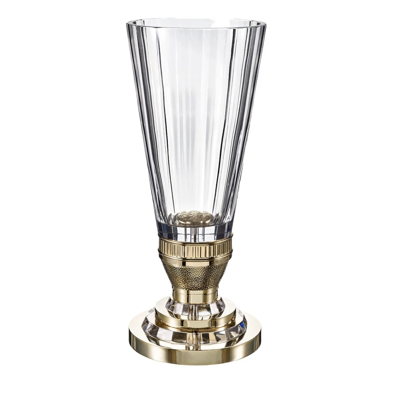 Vaso decorativo grande in cristallo con base in bronzo