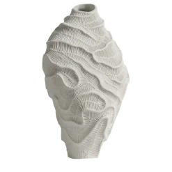 Vaso Decorativo in Ceramica Bianca Fossilia