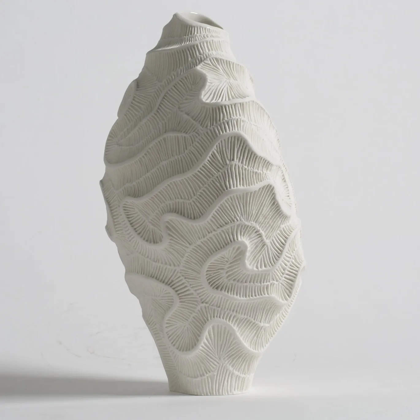 Vaso Decorativo in Ceramica Bianca Fossilia