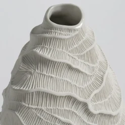 Vaso Decorativo in Ceramica Bianca Fossilia