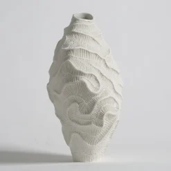 Vaso Decorativo in Ceramica Bianca Fossilia