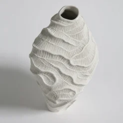 Vaso Decorativo in Ceramica Bianca Fossilia