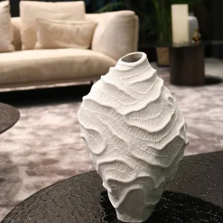 Vaso Decorativo in Ceramica Bianca Fossilia