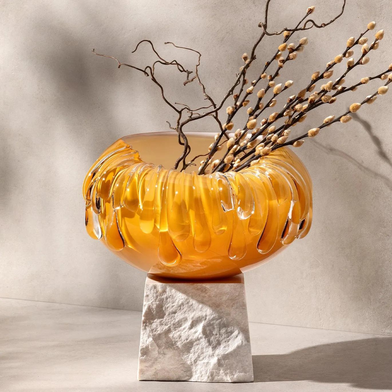 Vaso decorativo in vetro di Murano dorato Stravedamento