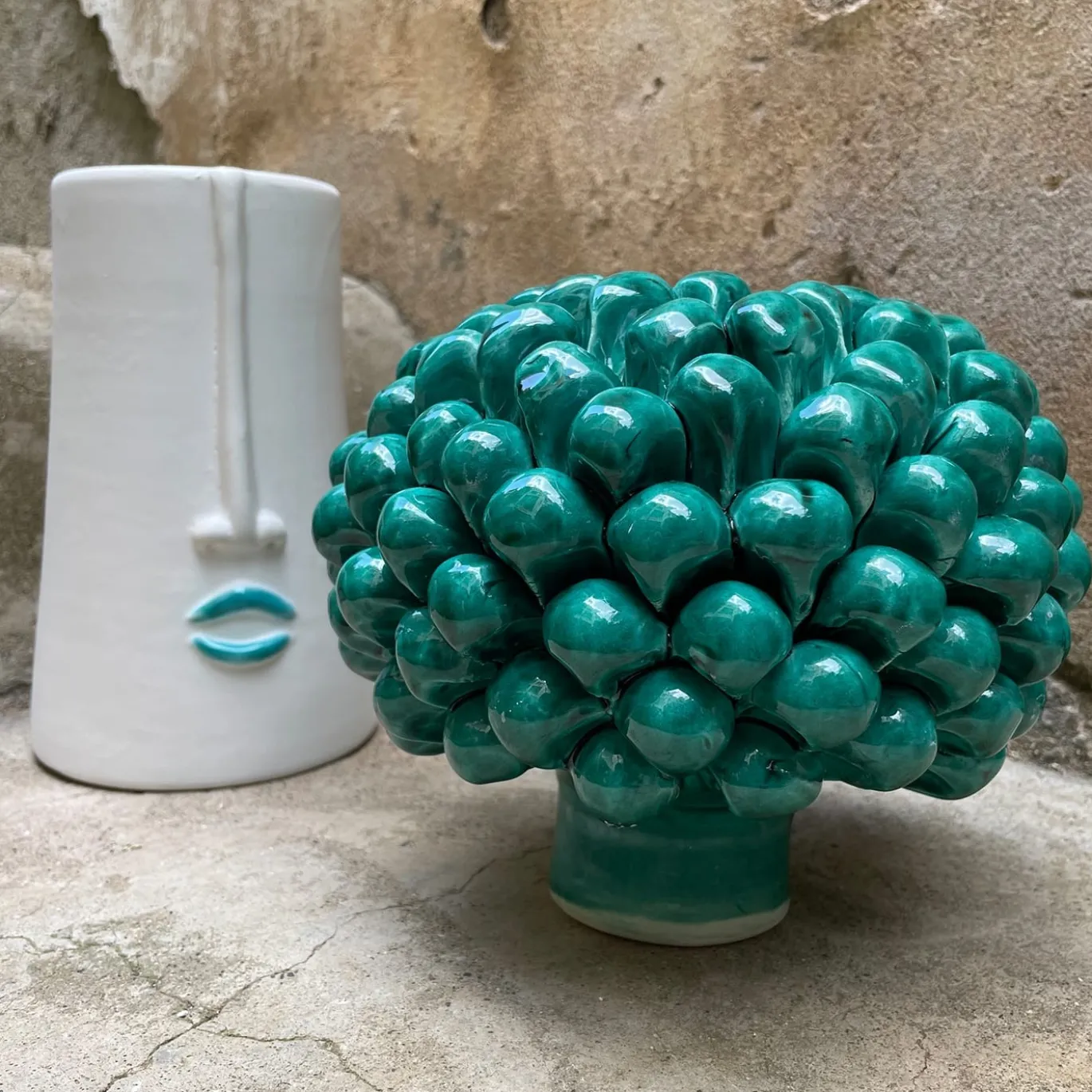 Vaso Decorativo La Pigna in Verde in Ceramica con coperchio