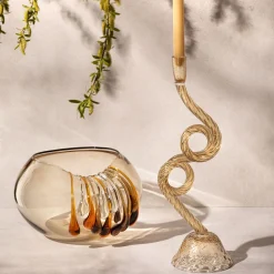 Vaso decorativo Like a Bowl in vetro beige e ambra con gocce