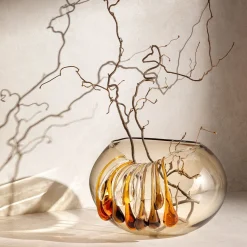 Vaso decorativo Like a Bowl in vetro beige e ambra con gocce