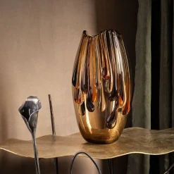 Vaso decorativo Like an Egg in vetro di Murano grigio tenue e ambra