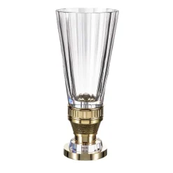 Vaso Decorativo Medio in Cristallo con Base in Bronzo