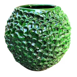Vaso decorativo Medium Round della serie Onda in Verde Muschio Dorato