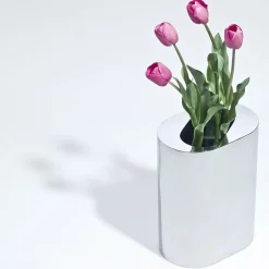 Vaso Decorativo Ovale in Acciaio Inox Lucido di Robert Evans