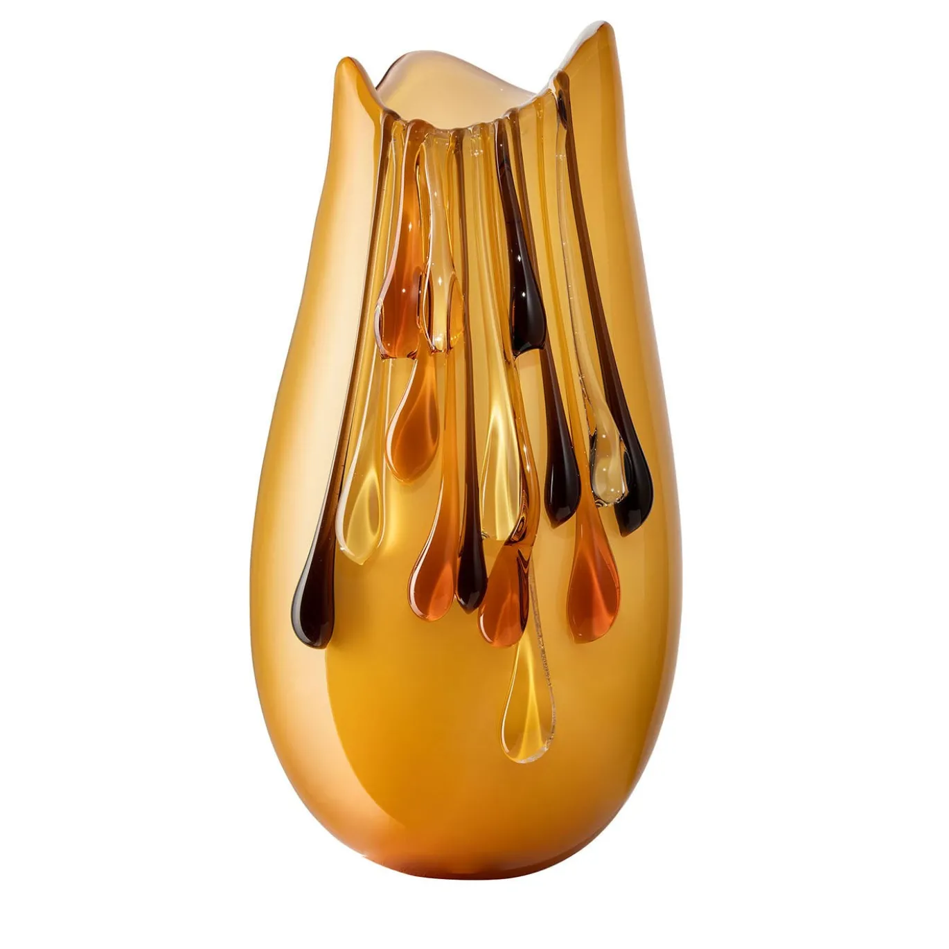 Vaso decorativo ovale Like an Egg in vetro oro e ambra con gocce