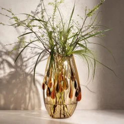 Vaso decorativo ovale Like an Egg in vetro beige e ambra con gocce