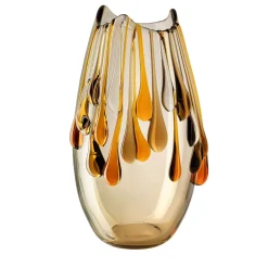 Vaso decorativo ovale Like an Egg in vetro beige e ambra con gocce