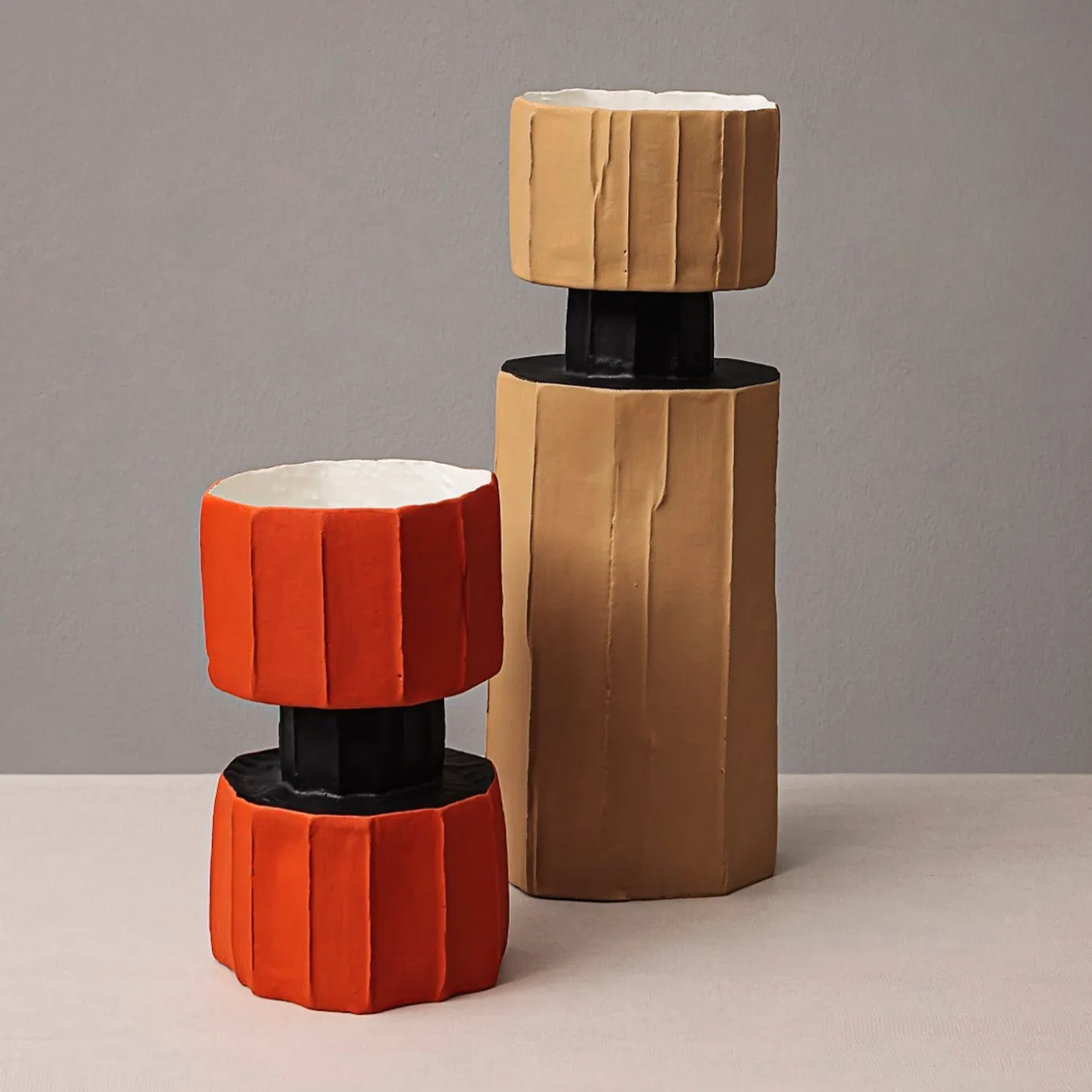 Vaso Decorativo Safa Etero Corteccia Beige e Nero