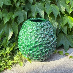 Vaso decorativo Small Round della serie Onda in Verde Muschio Dorato