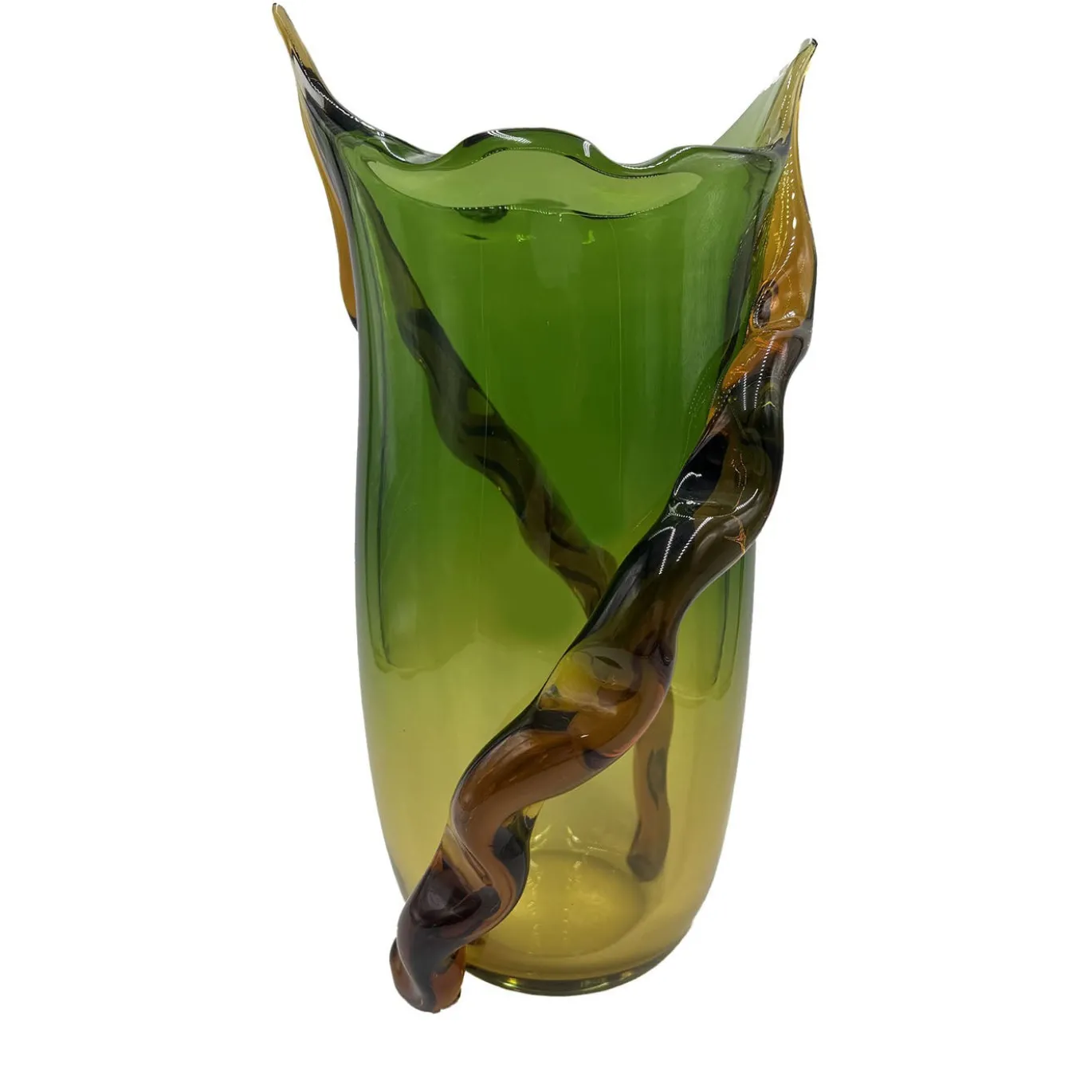Vaso decorativo Torciglione in vetro di Murano verde e ambra