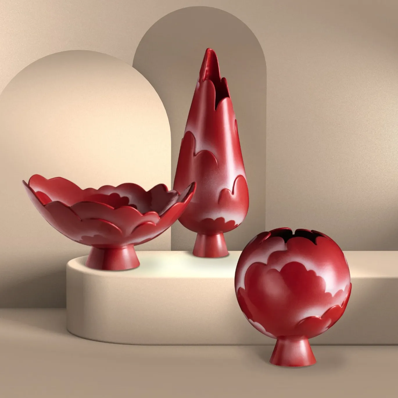 Vaso decorativo Tsuki alto in argilla rossa di Nicola Orsini