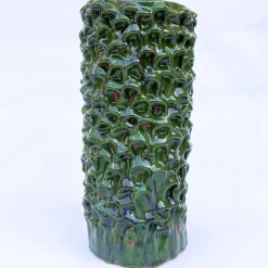 Vaso decorativo Tubino della serie Onda in ceramica verde ossidata