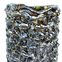 Vaso decorativo Tubino della serie Onda in ceramica rosa metallizzata