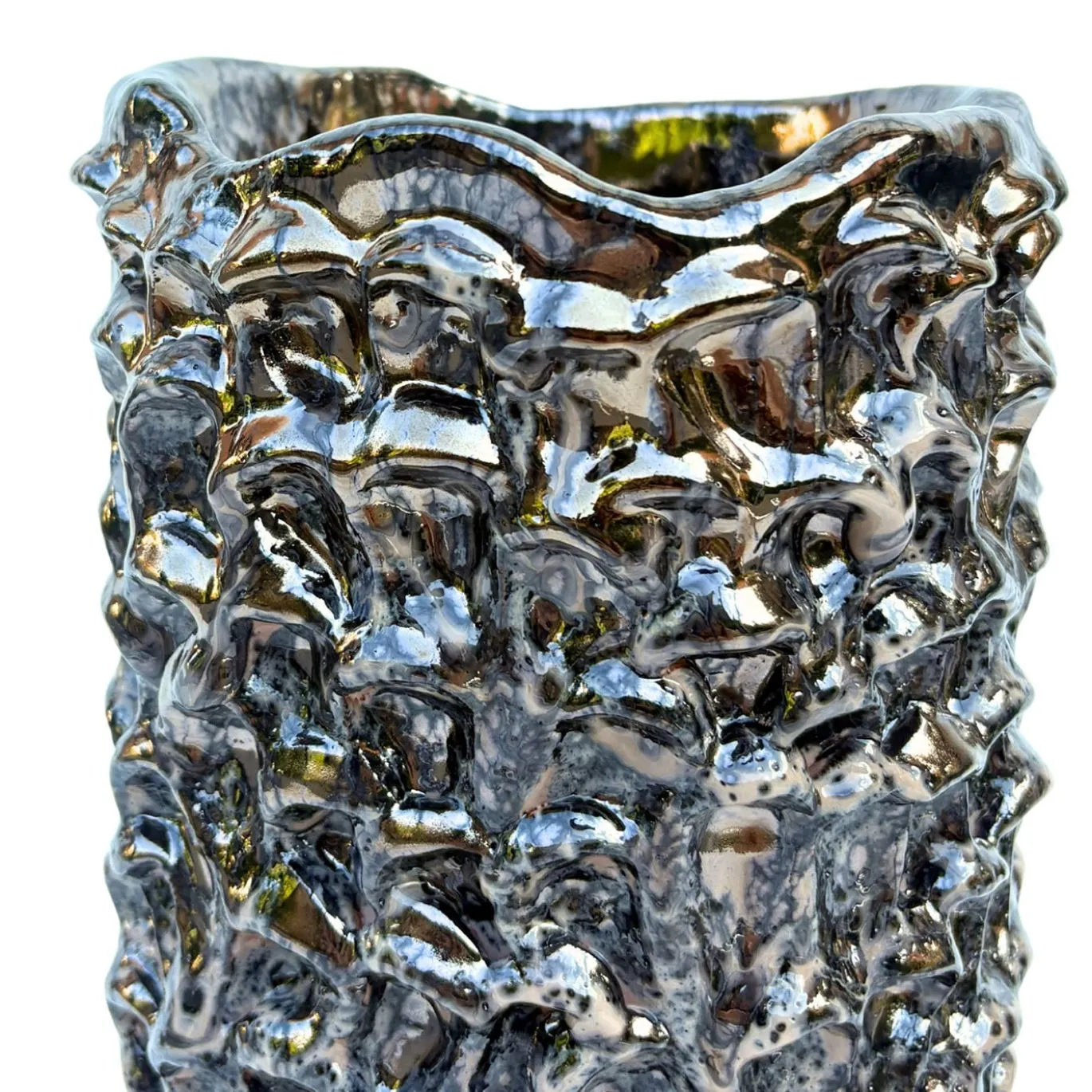 Vaso decorativo Tubino della serie Onda in ceramica rosa metallizzata