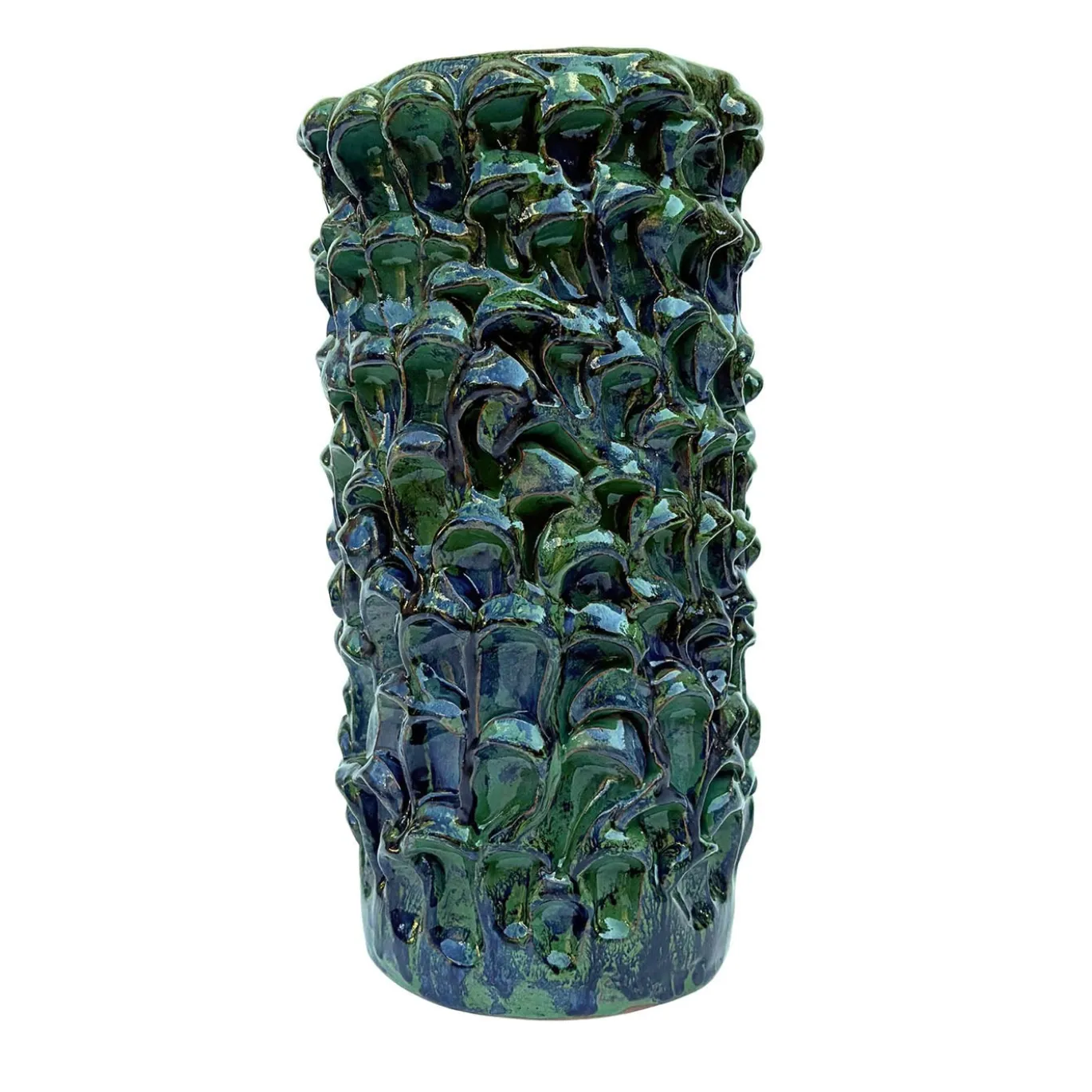 Vaso decorativo Tubino della serie Onda in ceramica verde e blu