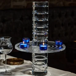 Vaso Downtown in cristallo con 6 portacandele blu