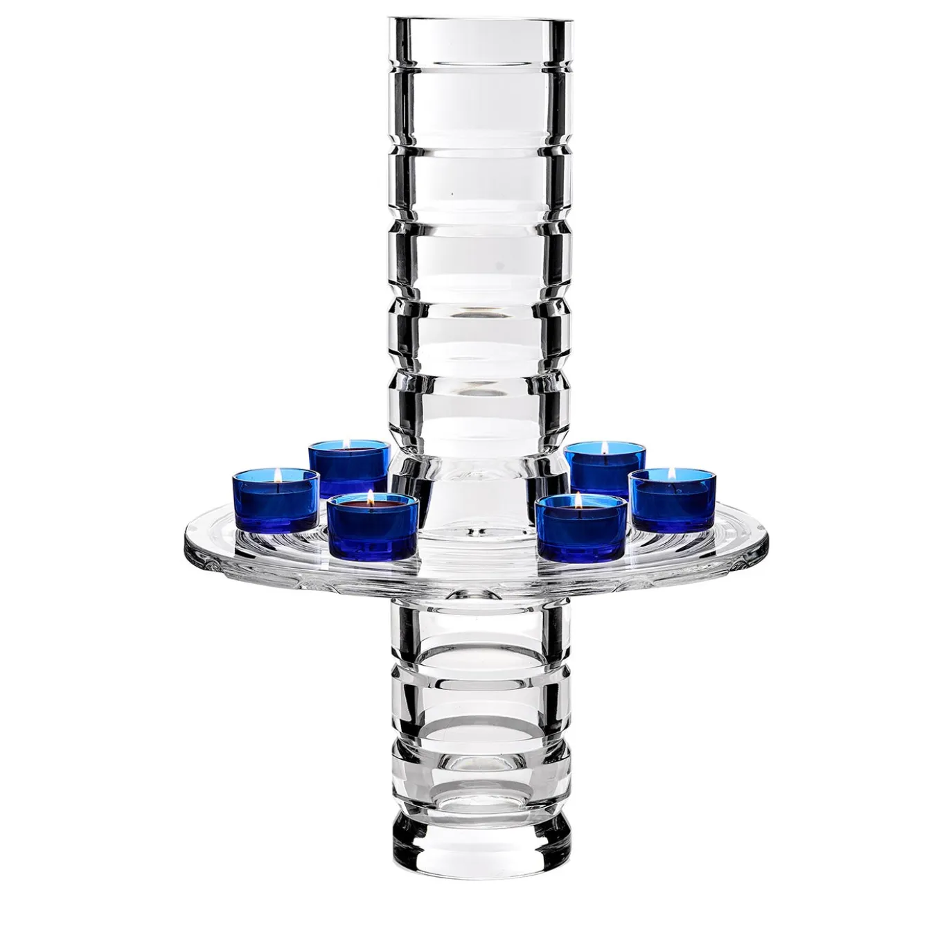 Vaso Downtown in cristallo con 6 portacandele blu