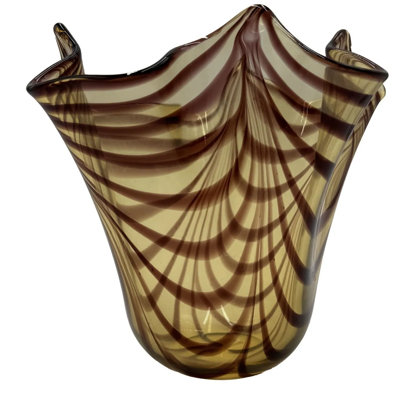 Vaso Fazzoletto in vetro di Murano marrone e ambra