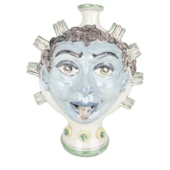 Vaso Fiasco Satiro in Ceramica Blu