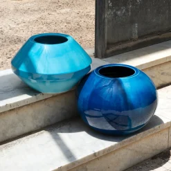 Vaso Geometrico Rombo in Ceramica Azzurra