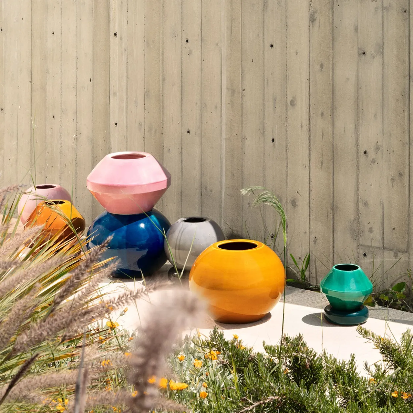 Vaso Geometrico Sfera in Ceramica Blu Antico