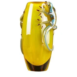 Vaso giallo con 2 gechi