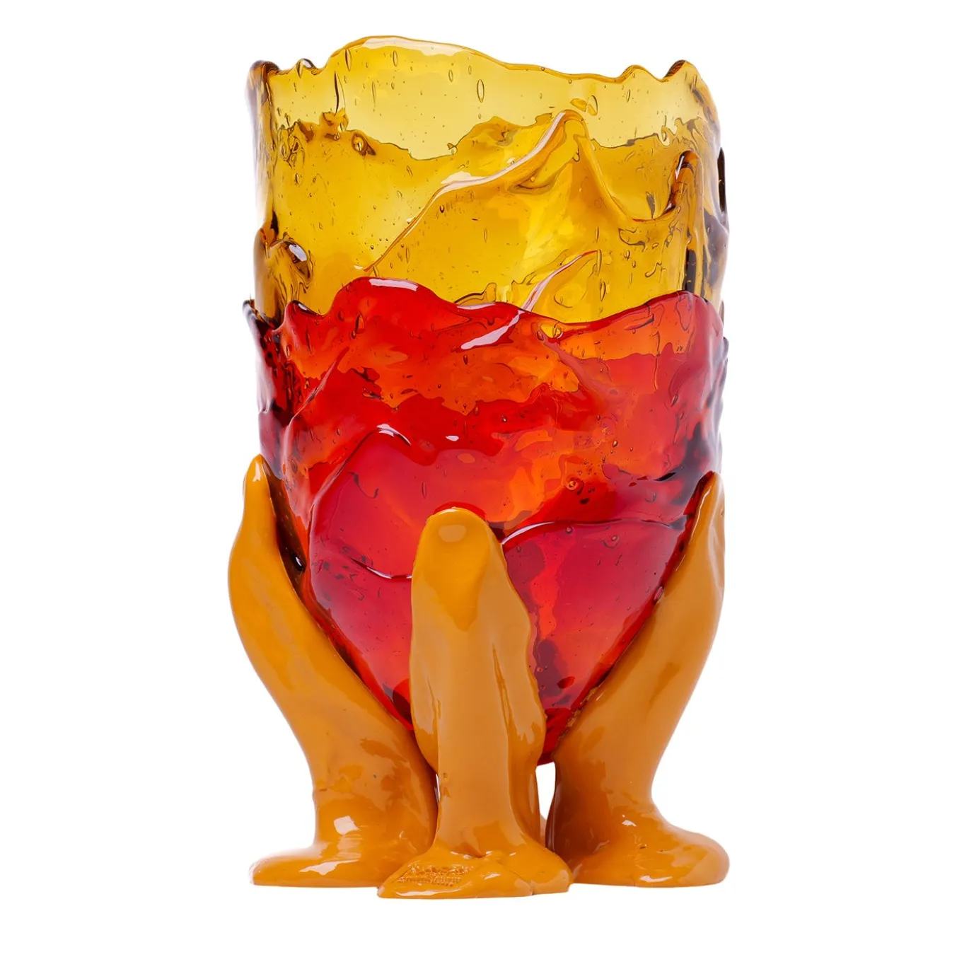 Vaso grande arancione e fucsia trasparente di Gaetano Pesce