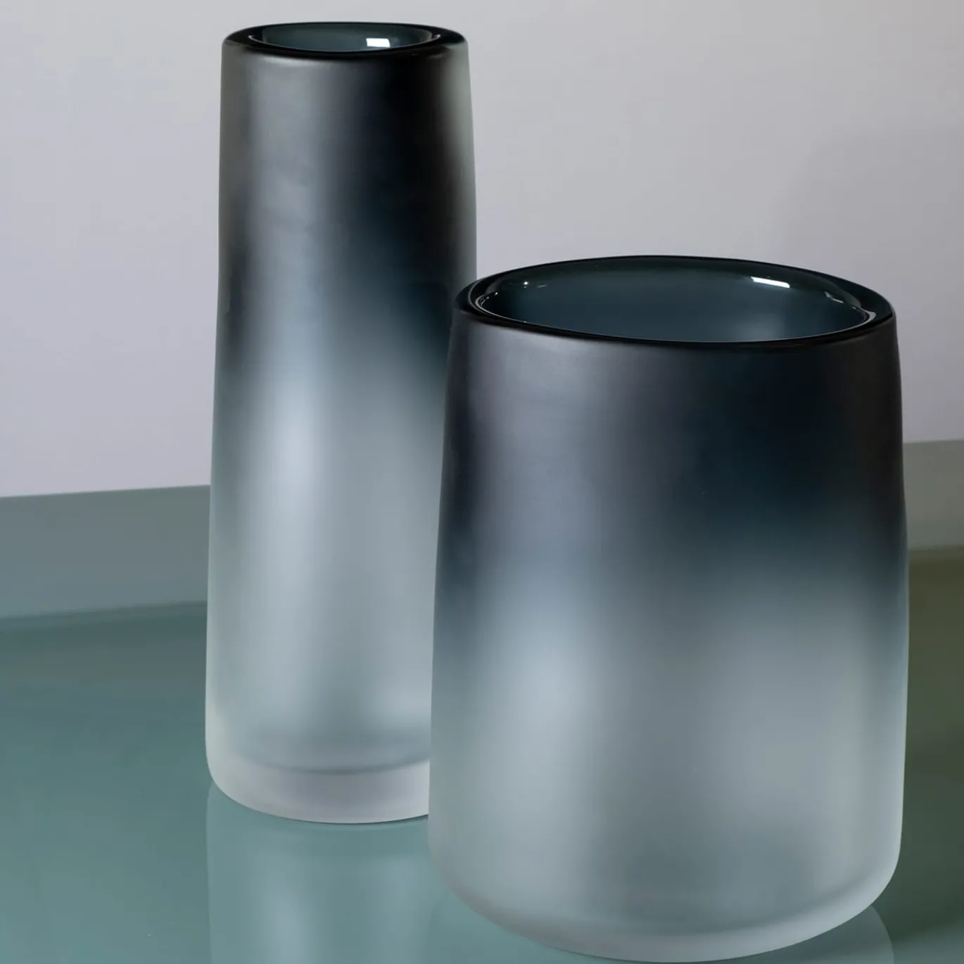 Vaso grande Cilindro - Satinato - Cristallo/Blu