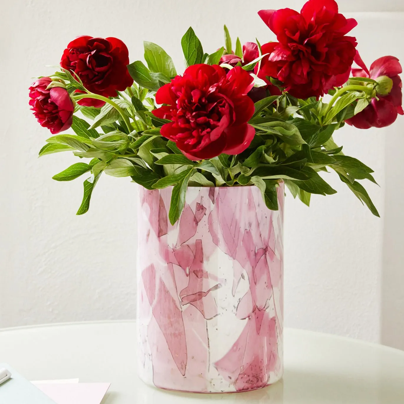 Vaso Grande in Vetro di Murano Rosa con Tecnica Nougat