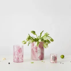 Vaso Grande in Vetro di Murano Rosa con Tecnica Nougat