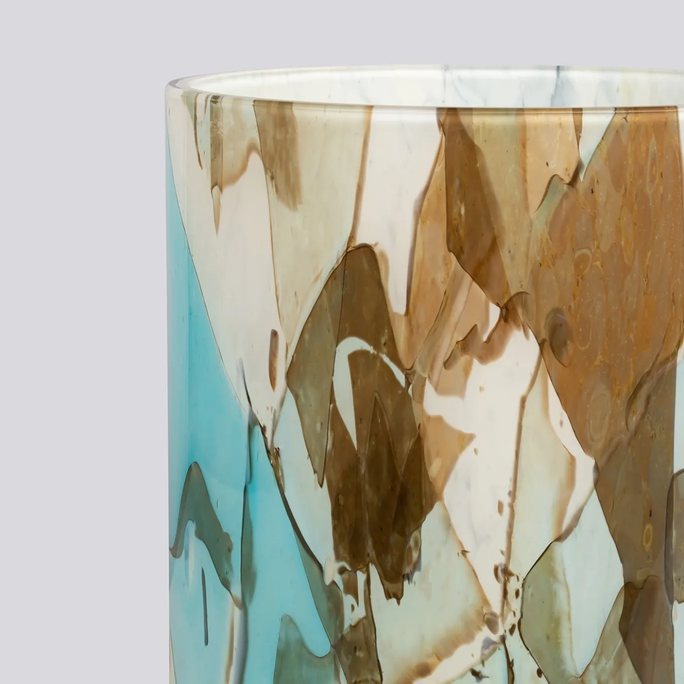 Vaso Grande in Vetro di Murano Acquamarina con Tecnica Nougat