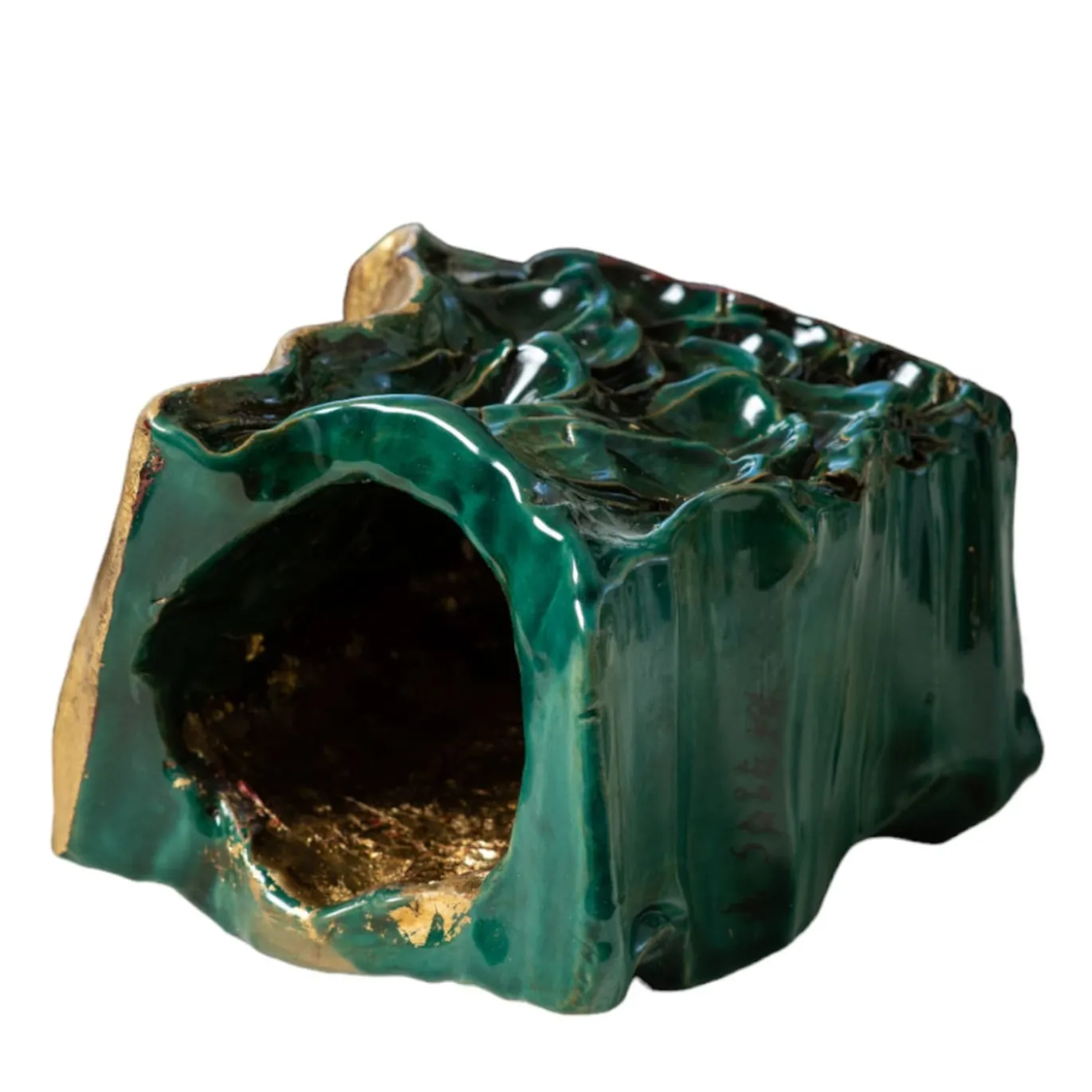 Vaso in ceramica Al Vento Verdigris e foglie d'oro