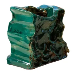 Vaso in ceramica Al Vento Verdigris e foglie d'oro