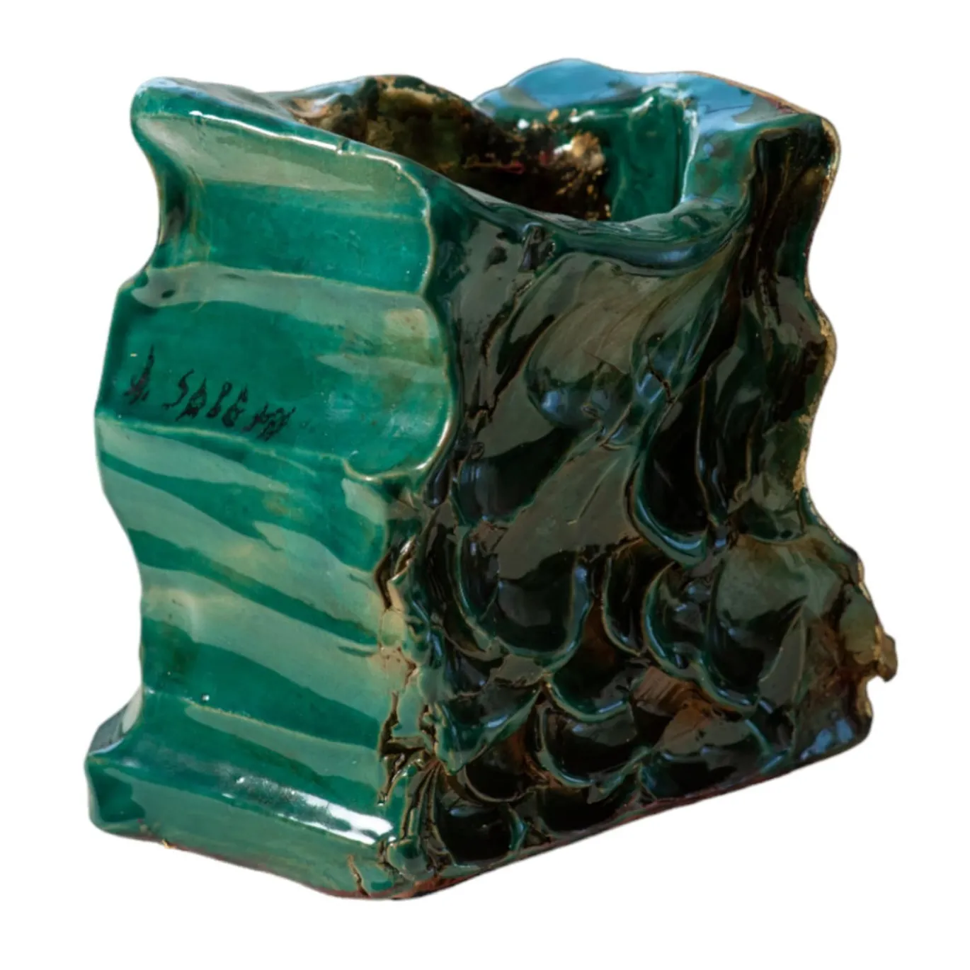 Vaso in ceramica Al Vento Verdigris e foglie d'oro
