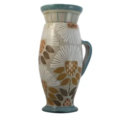 Vaso in Ceramica Beige Peace&Love con Coperchio e Motivo Floreale