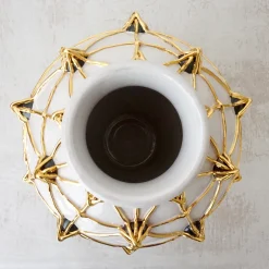 Vaso in ceramica bianca Diamanti con dettagli neri e dorati