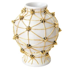 Vaso in ceramica bianca Diamanti con dettagli neri e dorati