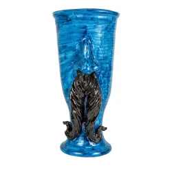 Vaso in ceramica blu con baffi
