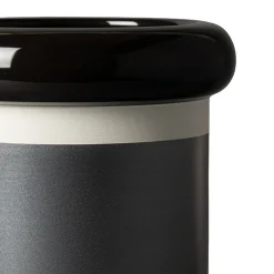 Vaso in ceramica cilindrico grigio e nero di Ettore Sottsass