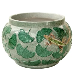 Vaso In Ceramica Lucertole Con Ginkgo
