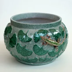 Vaso In Ceramica Lucertole Con Ginkgo