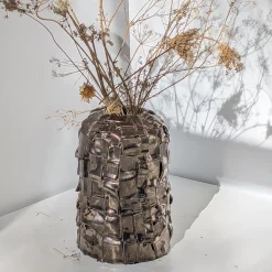 Vaso in ceramica mosaico bronzato